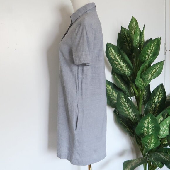 Theory Linen Gray Blue Button Down Short Sleeve Mini Shirt Dress Spring Summer S - Picture 4 of 13